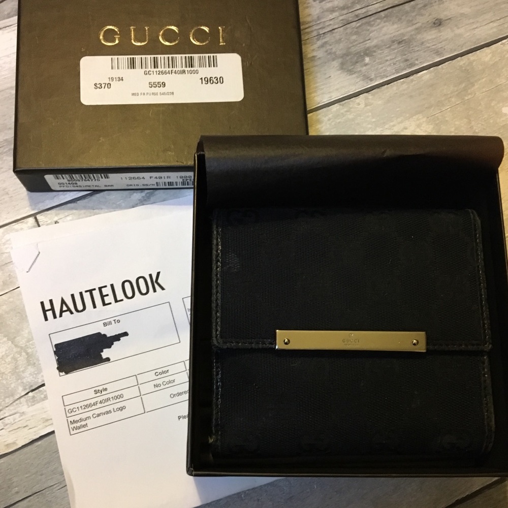 Gucci black canvas logo wallet